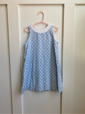 Sleeveless Girls Light Blue Patterned A-Line Dress with White Collar